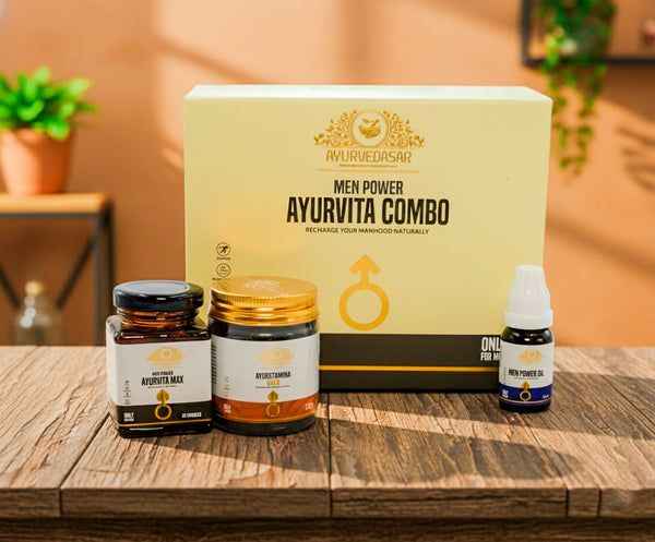 Ayurvedasar Men's Ayurvita Vitality Combo - Daily Stamina, Energy & Strength Support Pack (Capsules & Massage Oil)
