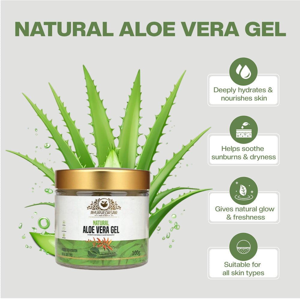 Ayurvedasar 99% Pure Natural Aloe Vera Gel - Cold-Pressed Inner Fillet for Face, Hair & Body, 100g