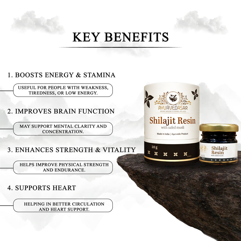 Ayurvedasar Premium Himalayan Shilajit Resin with Safed Musli - 60% Fulvic Acid, 85+ Trace Minerals, 20g