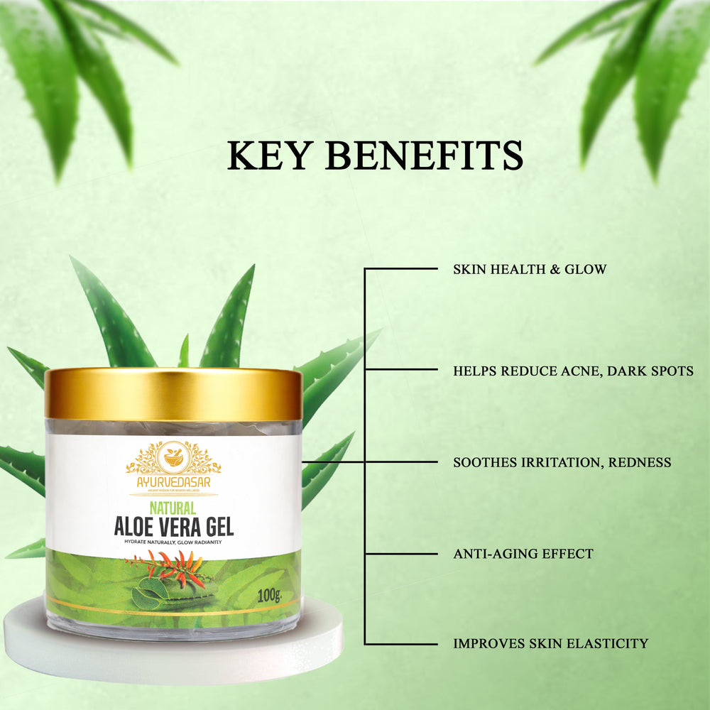 Ayurvedasar 99% Pure Natural Aloe Vera Gel - Cold-Pressed Inner Fillet for Face, Hair & Body, 100g