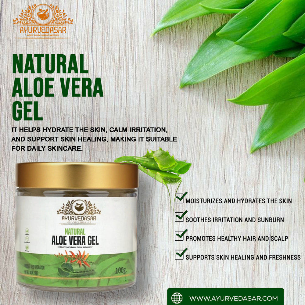 Ayurvedasar 99% Pure Natural Aloe Vera Gel - Cold-Pressed Inner Fillet for Face, Hair & Body, 100g