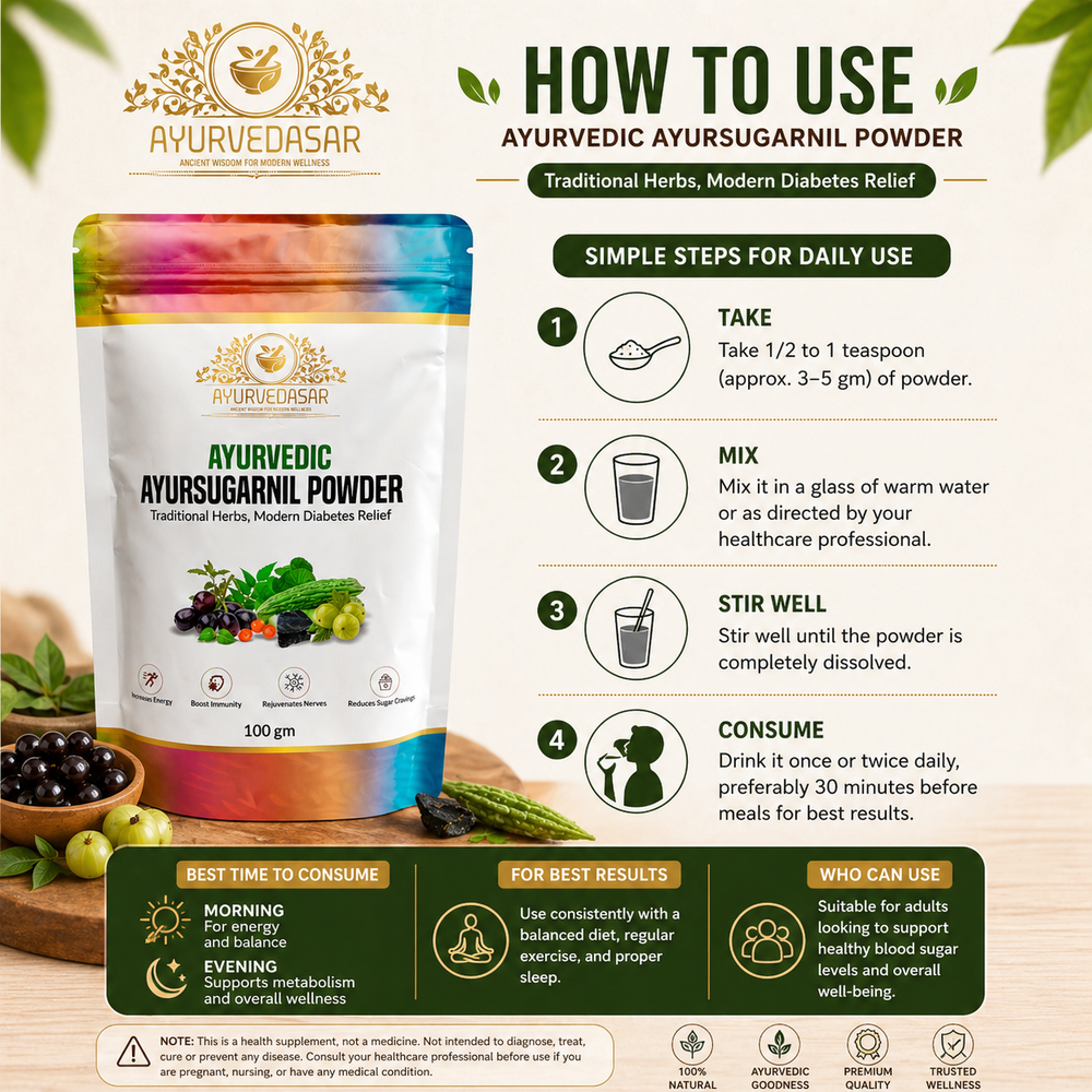 Ayurvedasar Premium Ayursugarnil Powder - 18-Herb Traditional Metabolic Wellness Blend, 100g Pouch