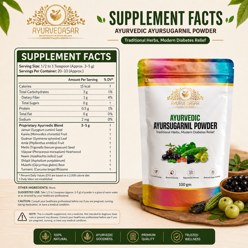 Ayurvedasar Premium Ayursugarnil Powder - 18-Herb Traditional Metabolic Wellness Blend, 100g Pouch