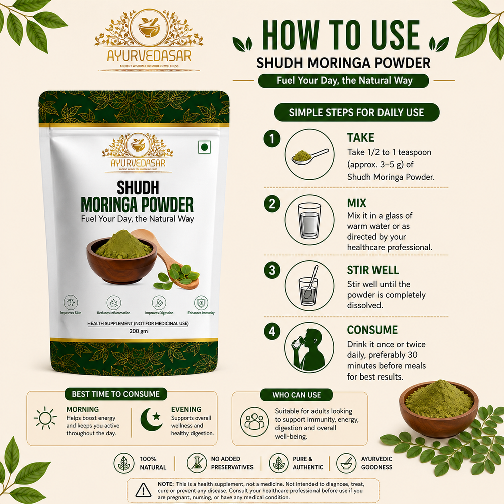 Ayurvedasar Shudh Moringa Powder - 100% Pure Leaf-Only Superfood Churna, 200g