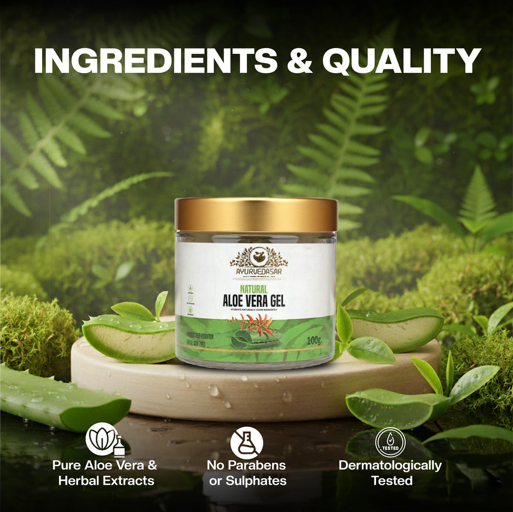 Ayurvedasar 99% Pure Natural Aloe Vera Gel - Cold-Pressed Inner Fillet for Face, Hair & Body, 100g