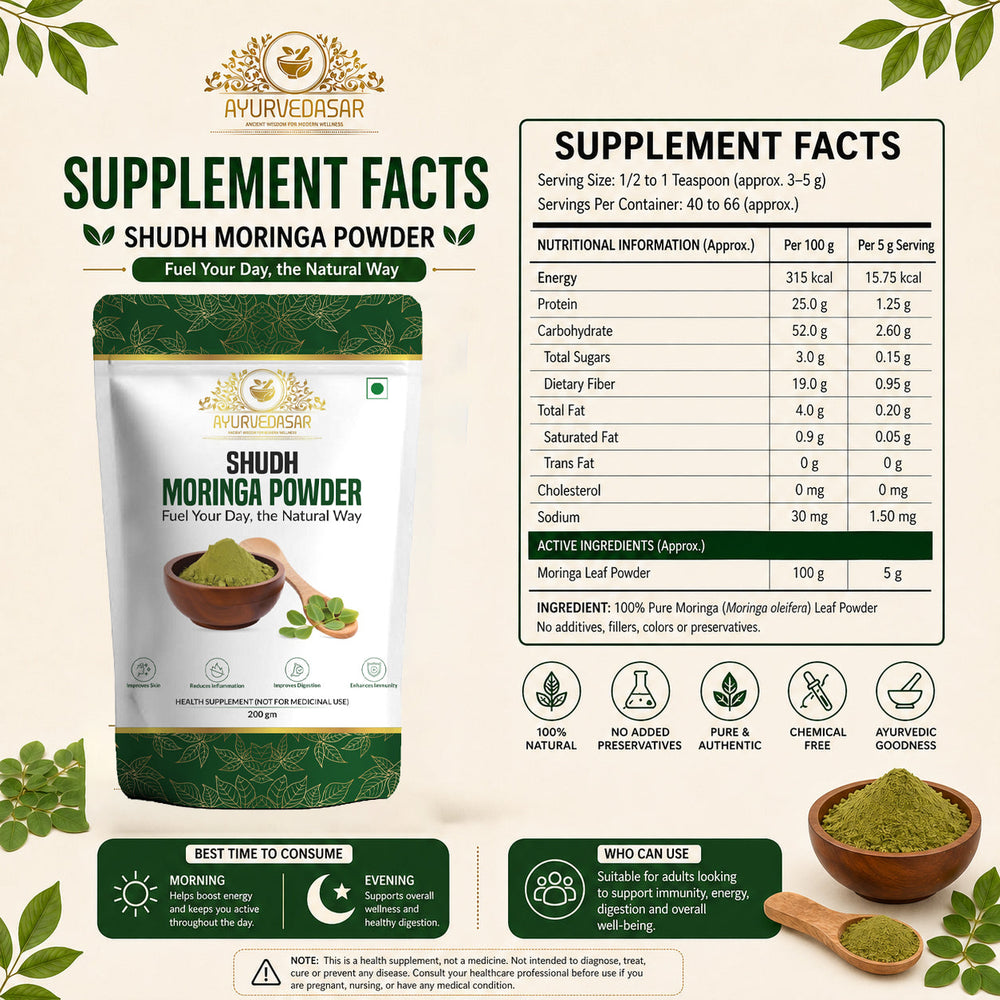 Ayurvedasar Shudh Moringa Powder - 100% Pure Leaf-Only Superfood Churna, 200g