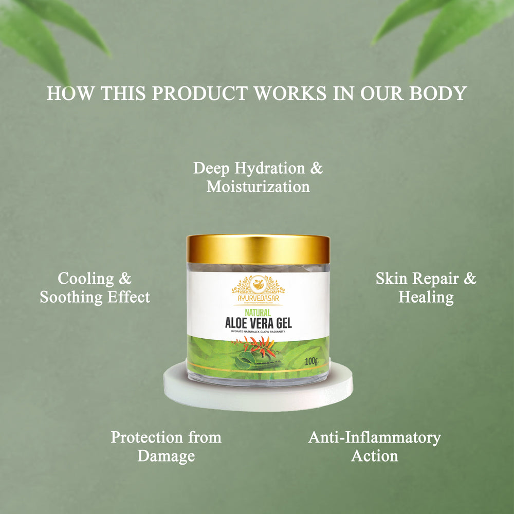Ayurvedasar 99% Pure Natural Aloe Vera Gel - Cold-Pressed Inner Fillet for Face, Hair & Body, 100g