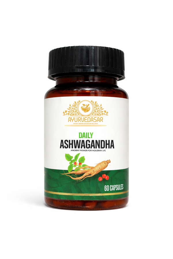 Ayurvedasar Daily Ashwagandha KSM-66 Root Extract - Premium Adaptogen Supplement, 60 Vegan Capsules