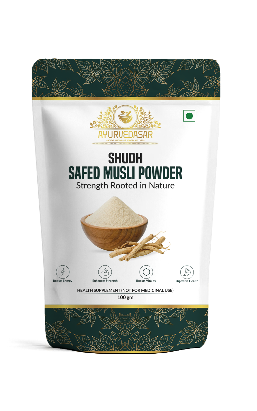 Ayurvedasar Shudh Safed Musli Powder - Pure Unbleached Root Churna for Strength & Stamina, 100g