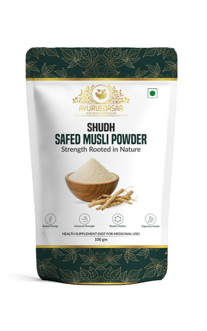 Ayurvedasar Shudh Safed Musli Powder - Pure Unbleached Root Churna for Strength & Stamina, 100g