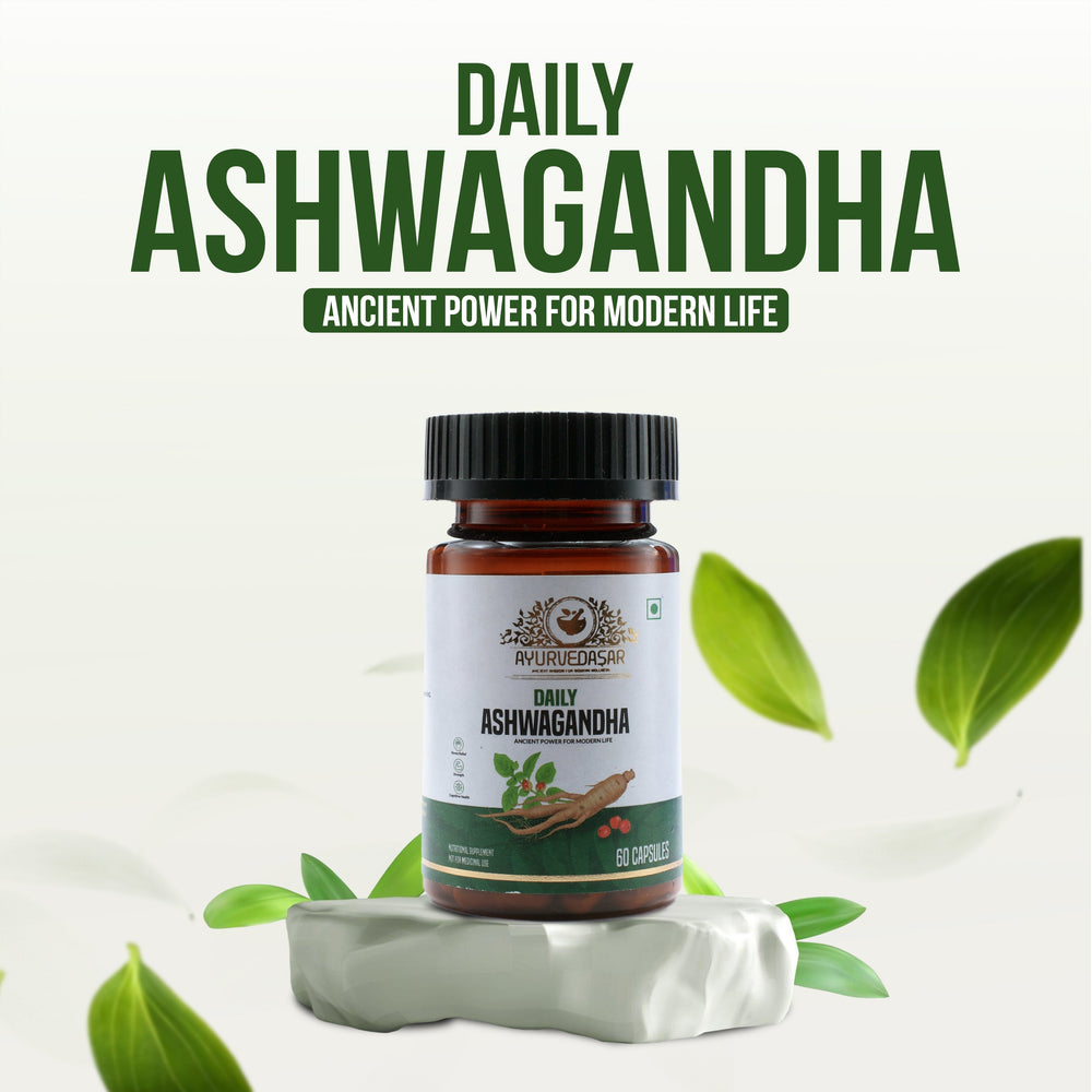 Ayurvedasar Daily Ashwagandha KSM-66 Root Extract - Premium Adaptogen Supplement, 60 Vegan Capsules