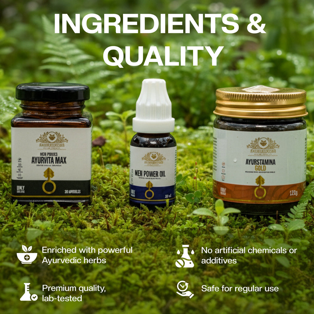 Ayurvedasar Men's Ayurvita Vitality Combo - Daily Stamina, Energy & Strength Support Pack (Capsules & Massage Oil)