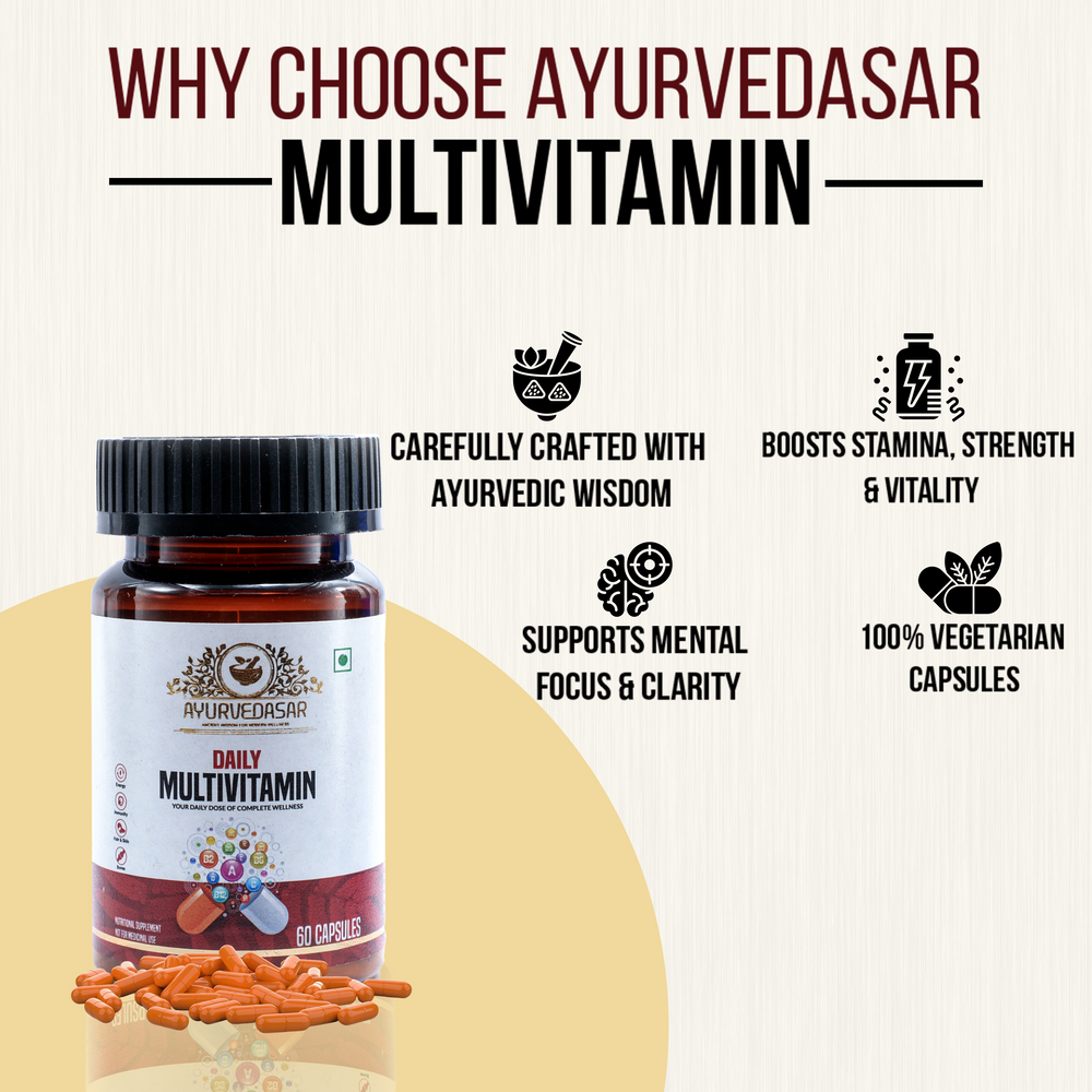 Ayurvedasar Daily Multivitamin with Chelated Minerals & Ashwagandha - 23 Nutrients, 60 Tablets