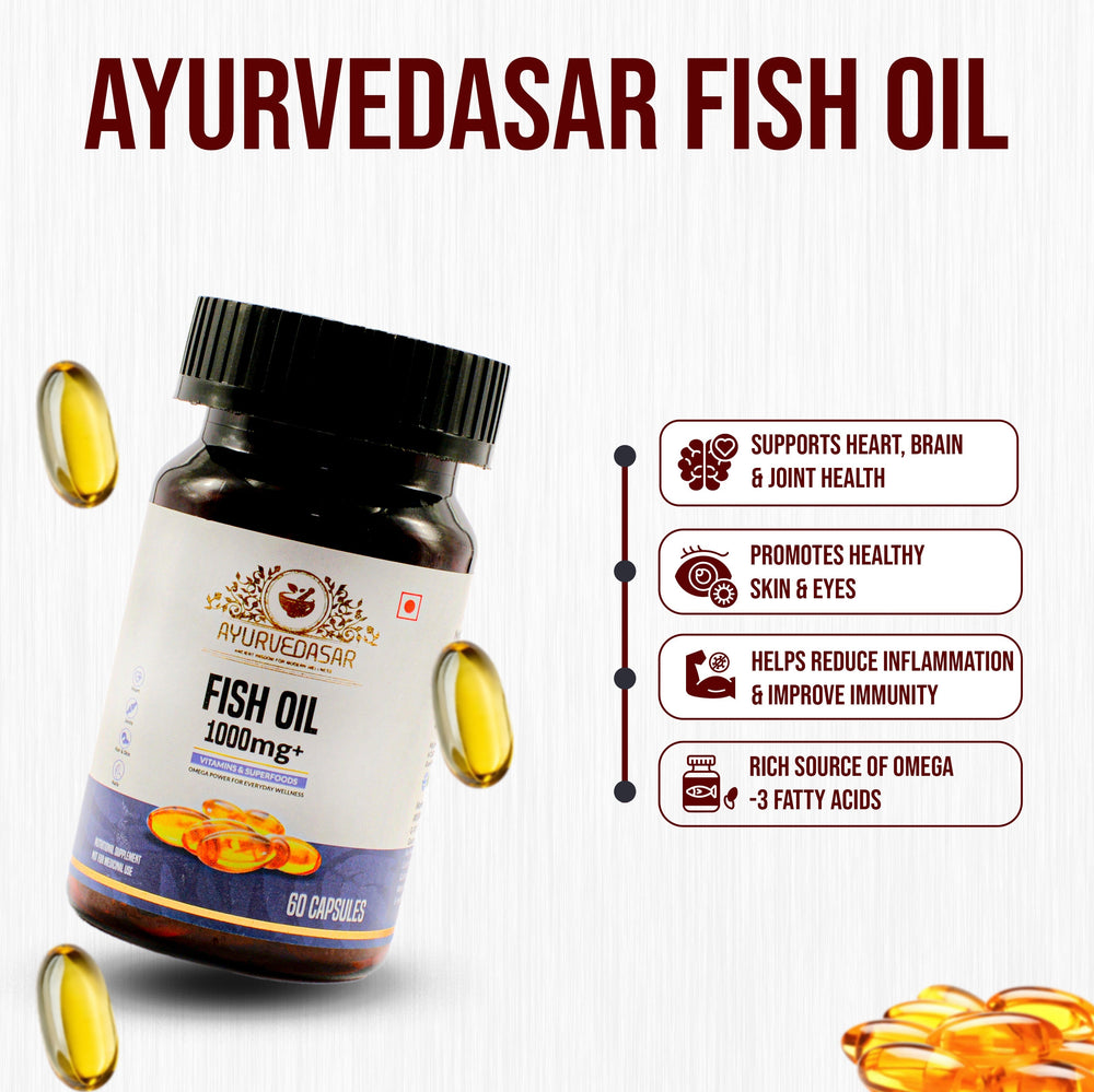 Ayurvedasar Premium Omega 3 Fish Oil 1000mg - High Absorption Triglyceride Form, 60 Enteric Coated Softgels