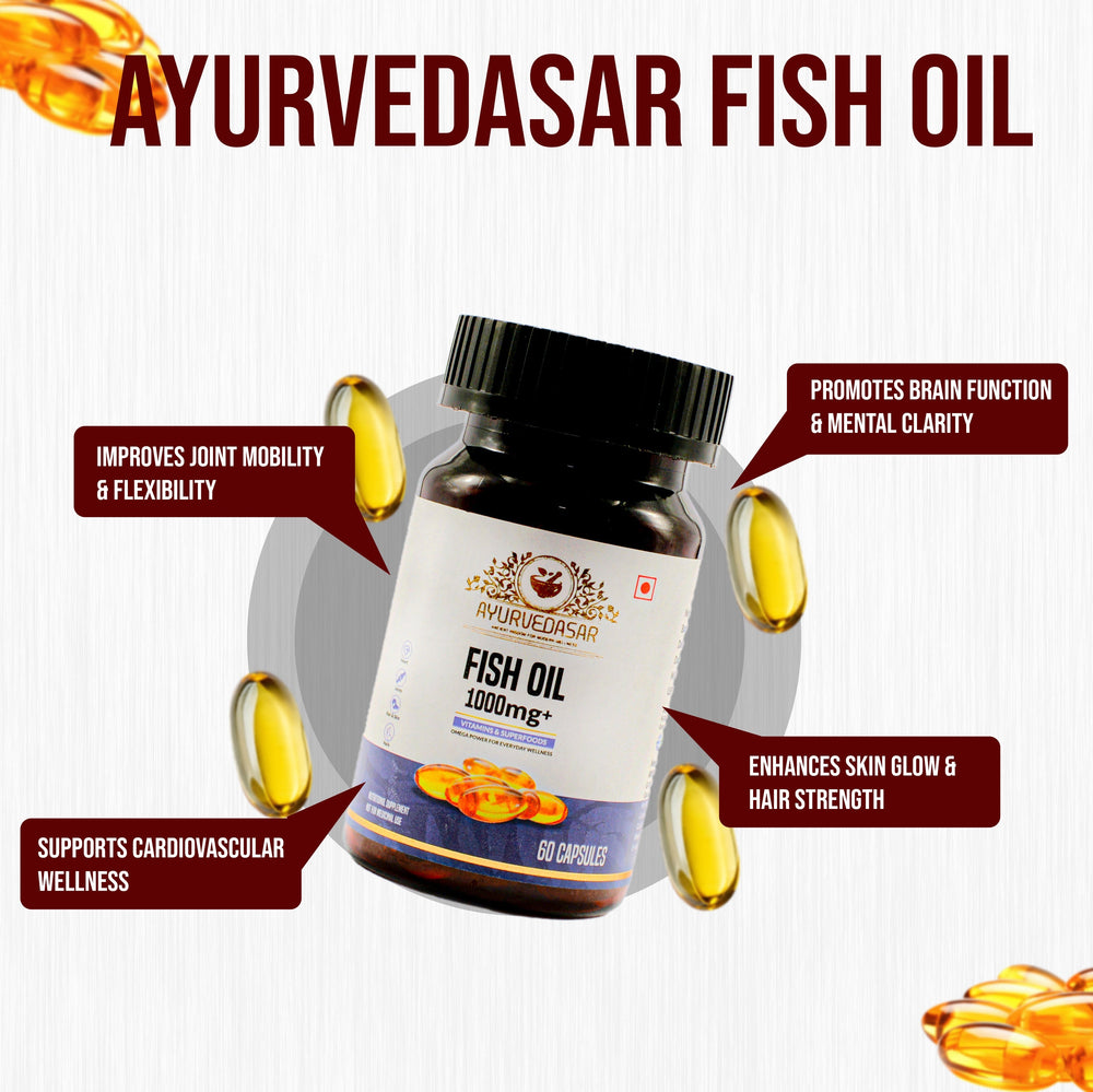 Ayurvedasar Premium Omega 3 Fish Oil 1000mg - High Absorption Triglyceride Form, 60 Enteric Coated Softgels