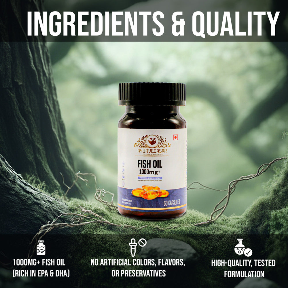 Ayurvedasar Premium Omega 3 Fish Oil 1000mg - High Absorption Triglyceride Form, 60 Enteric Coated Softgels