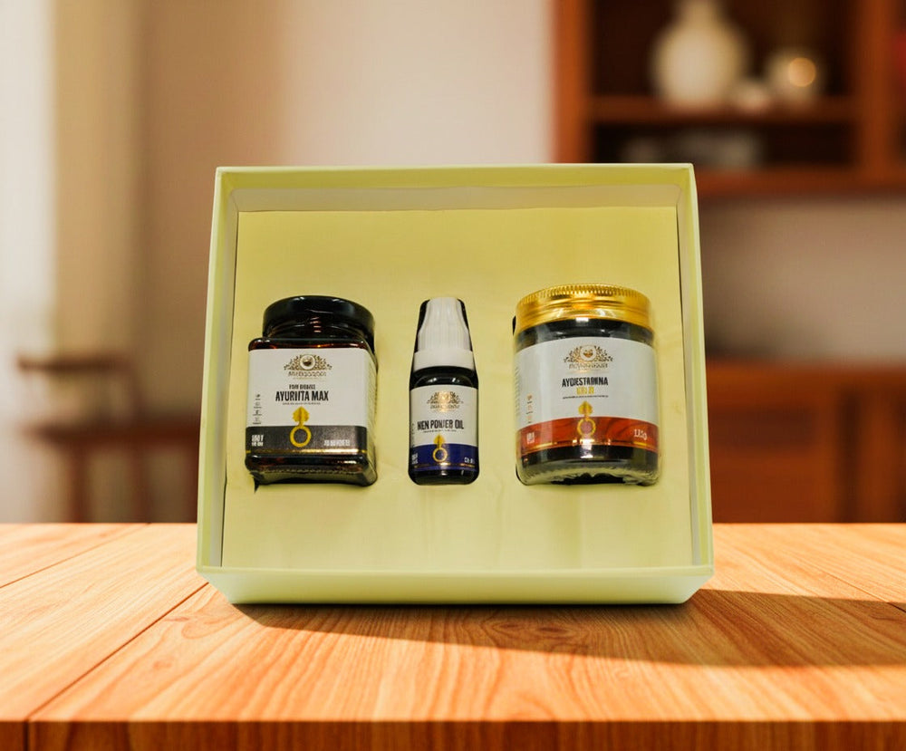 Ayurvedasar Men's Ayurvita Vitality Combo - Daily Stamina, Energy & Strength Support Pack (Capsules & Massage Oil)